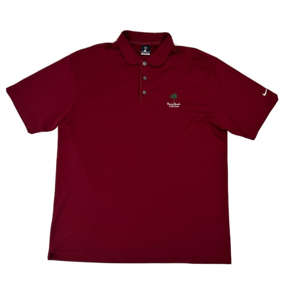Nike Golf Shirt Men's XL‎ Red Short Sleeve Polo Dri-Fit UV Miami Beach Golf Club
